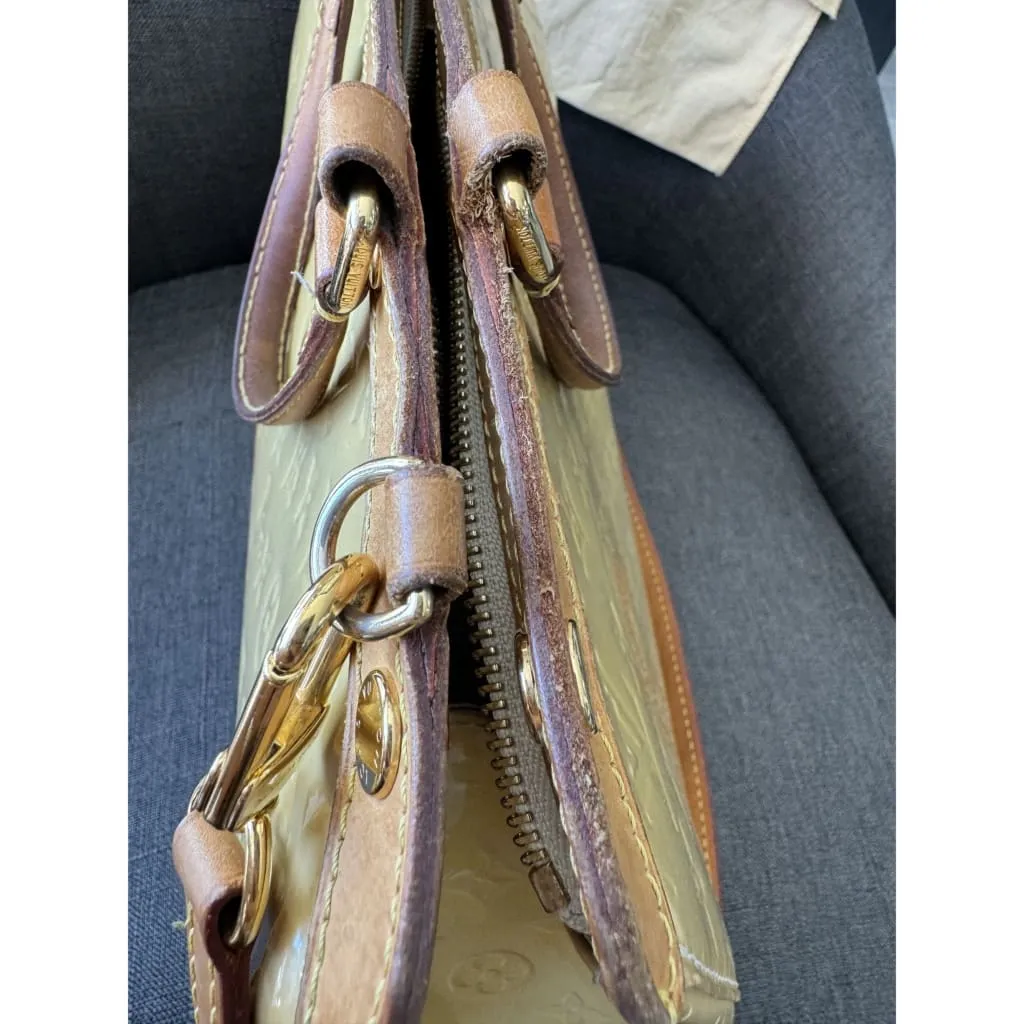 Louis Vuitton Yellow Vernis MM Brea Bag With Crossbody Strap & Dustbag