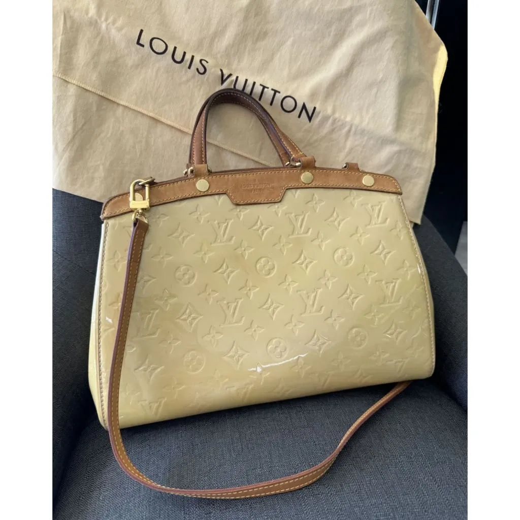Louis Vuitton Yellow Vernis MM Brea Bag With Crossbody Strap & Dustbag