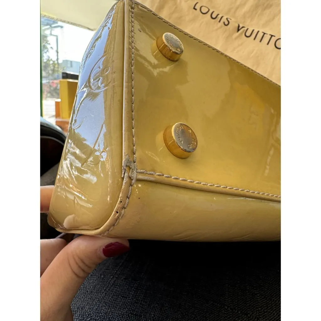 Louis Vuitton Yellow Vernis MM Brea Bag With Crossbody Strap & Dustbag
