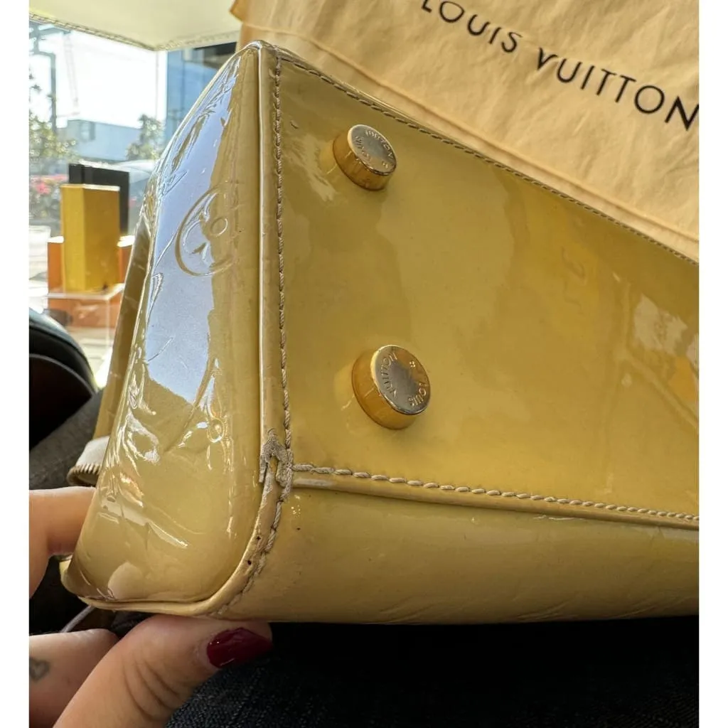 Louis Vuitton Yellow Vernis MM Brea Bag With Crossbody Strap & Dustbag