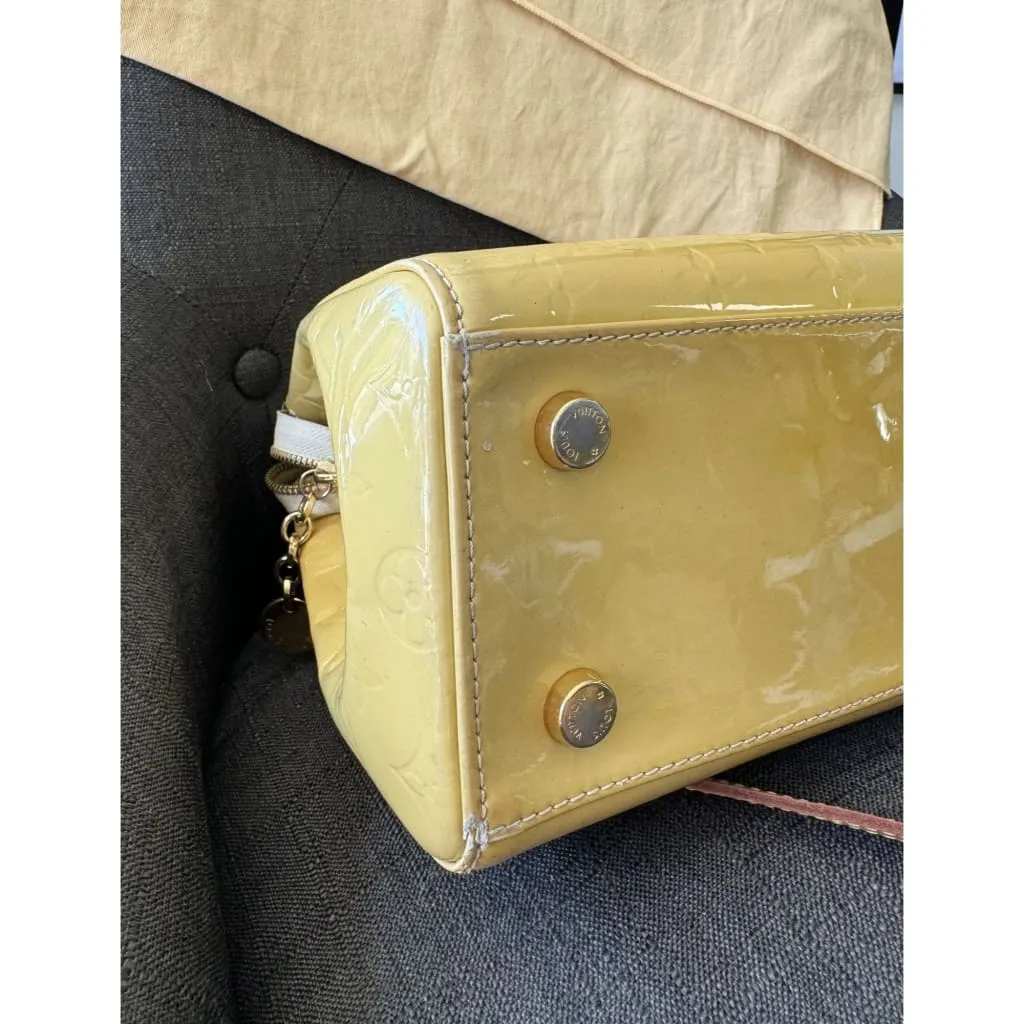 Louis Vuitton Yellow Vernis MM Brea Bag With Crossbody Strap & Dustbag