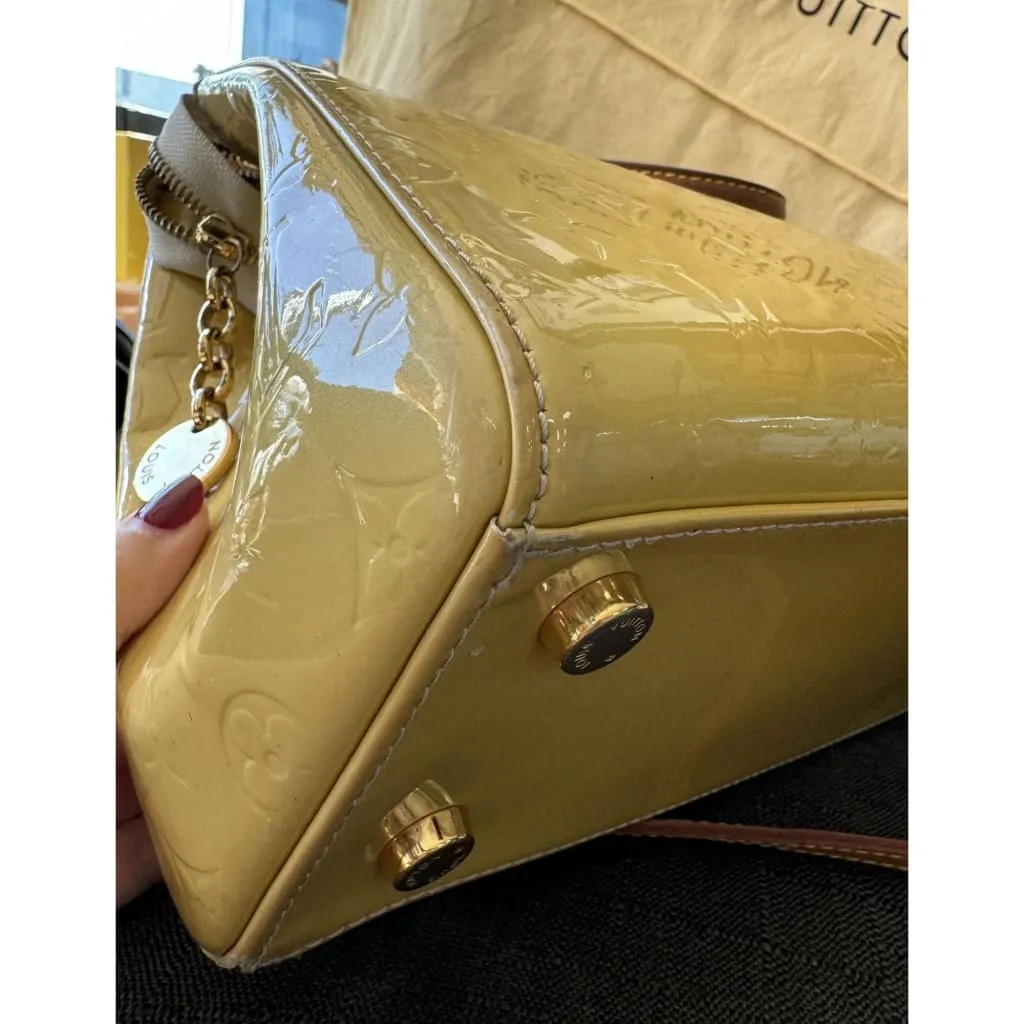Louis Vuitton Yellow Vernis MM Brea Bag With Crossbody Strap & Dustbag