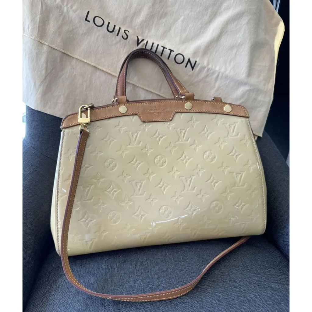 Louis Vuitton Yellow Vernis MM Brea Bag With Crossbody Strap & Dustbag