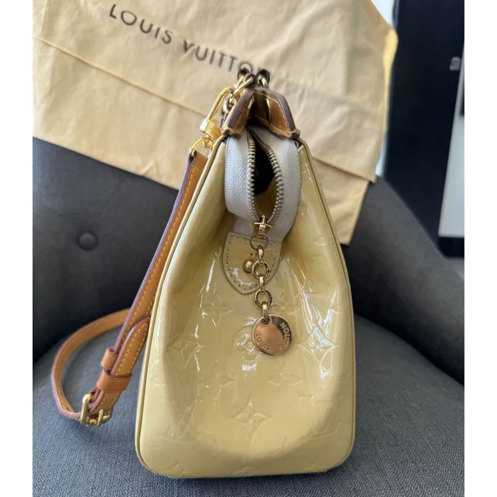 Louis Vuitton Yellow Vernis MM Brea Bag With Crossbody Strap & Dustbag