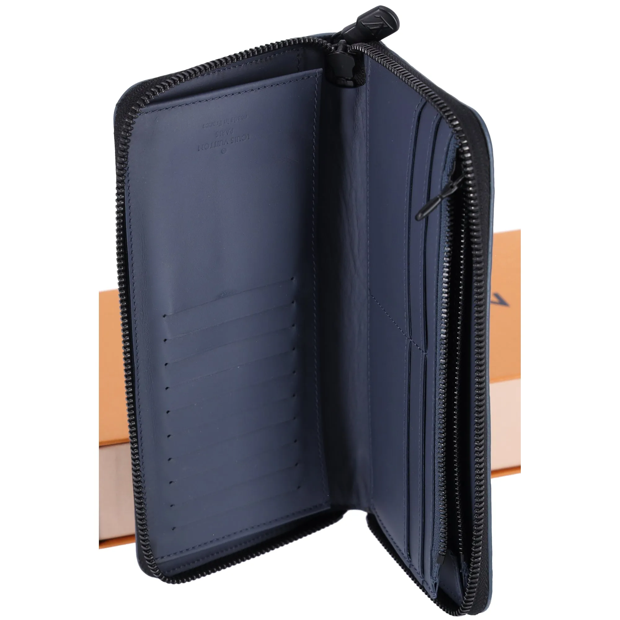 Louis Vuitton Zippy Wallet Vertical Monogram Shadow Long Wallet M80423 Navy Blue