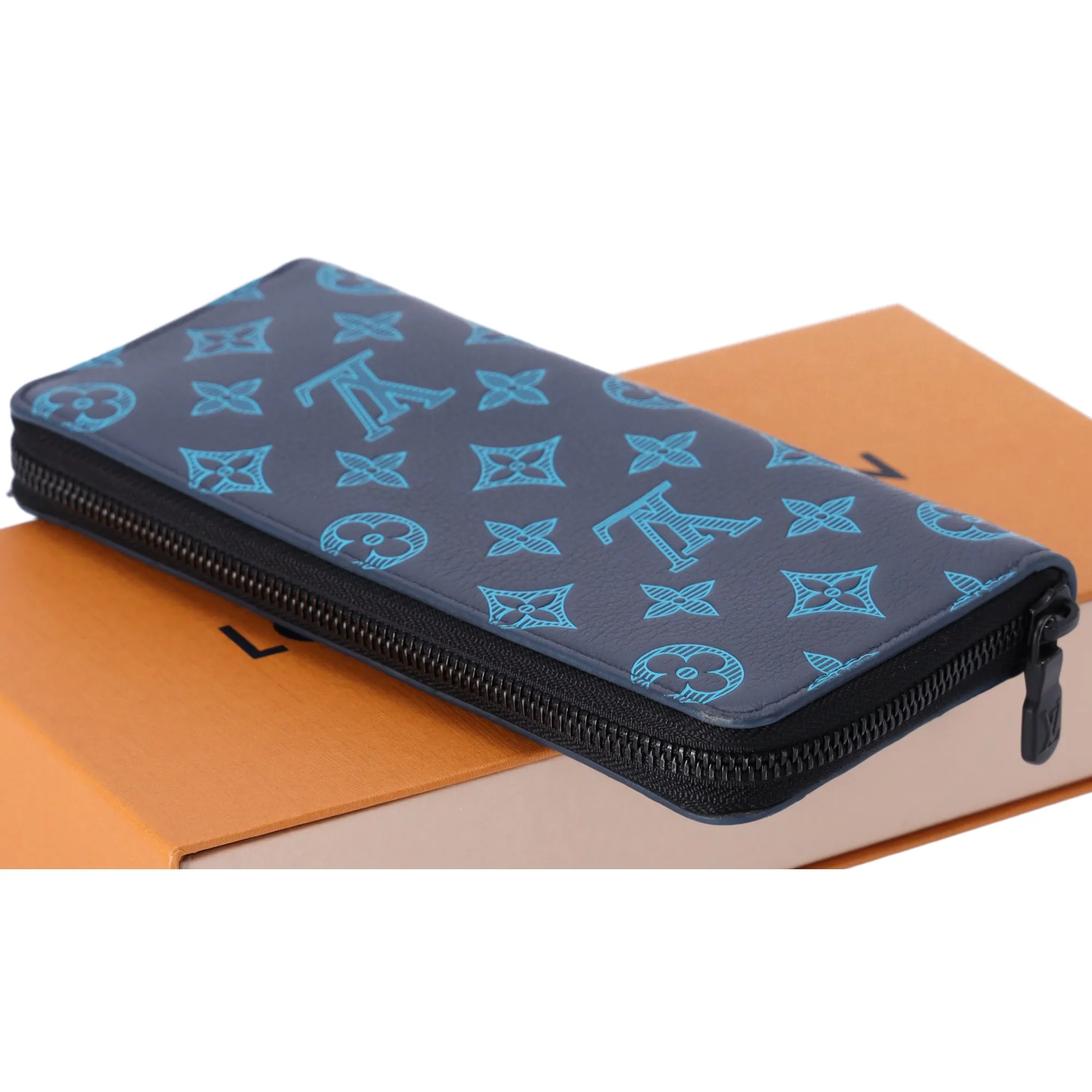 Louis Vuitton Zippy Wallet Vertical Monogram Shadow Long Wallet M80423 Navy Blue