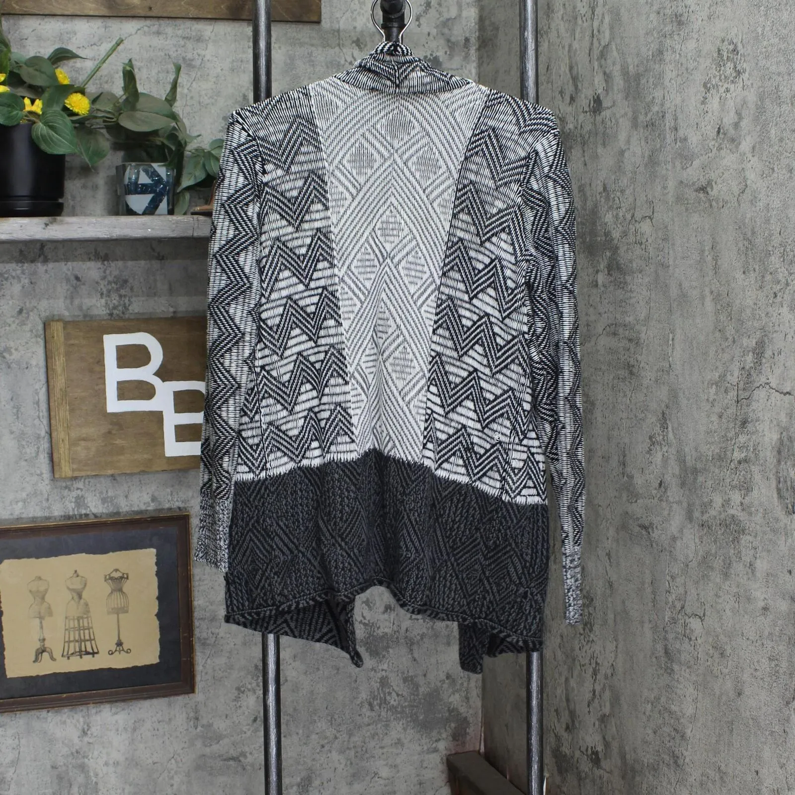 Lucky Brand Womens Woven Knit Colorblock Sweater Cardigan Black / Gray L