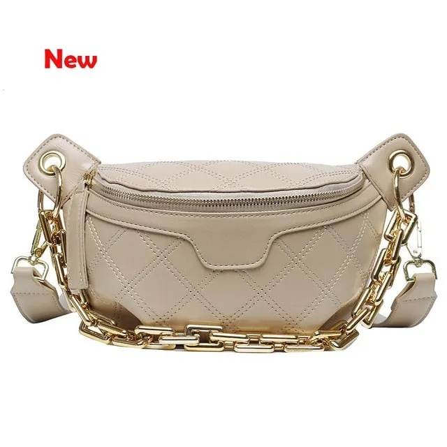 Luxury Women's Fanny Pack High Quality Waist Bag Thick Chain Shoulder Crossbody