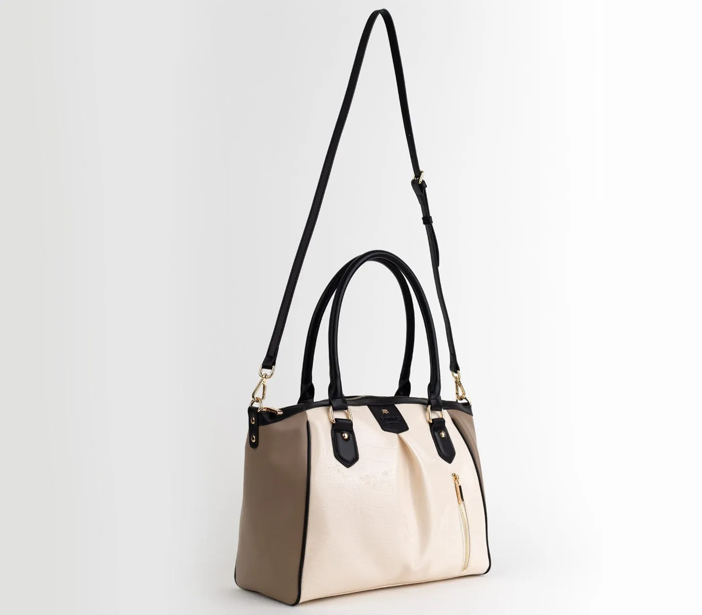 Madison Vegan Leather Handbag | Beige Trio
