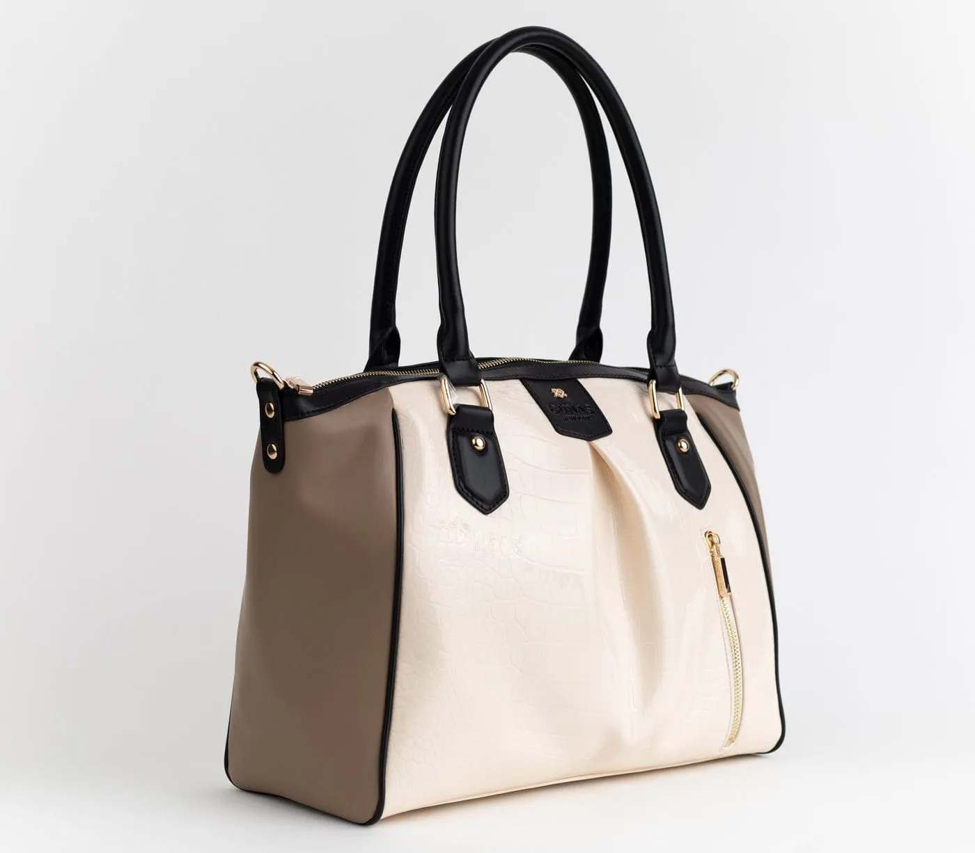 Madison Vegan Leather Handbag | Beige Trio