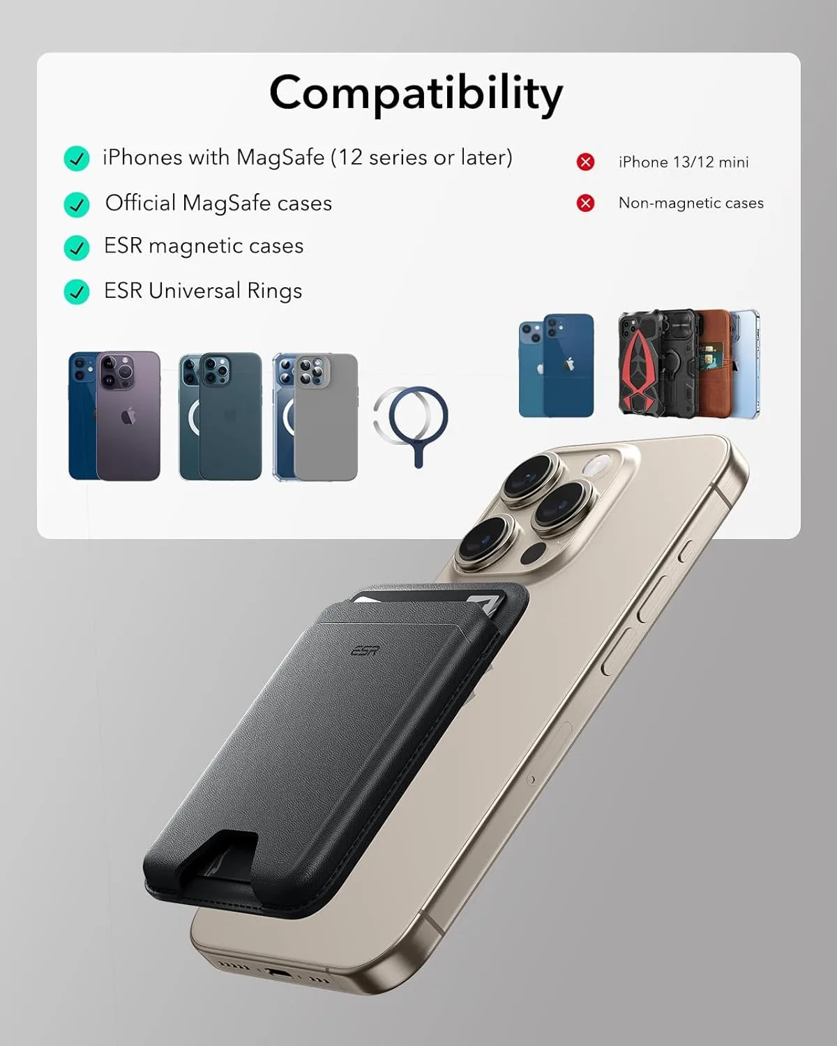 MagSafe Wallet, 5-Card Holder, iPhone Wallet with 3,200 g Magnetic Strength