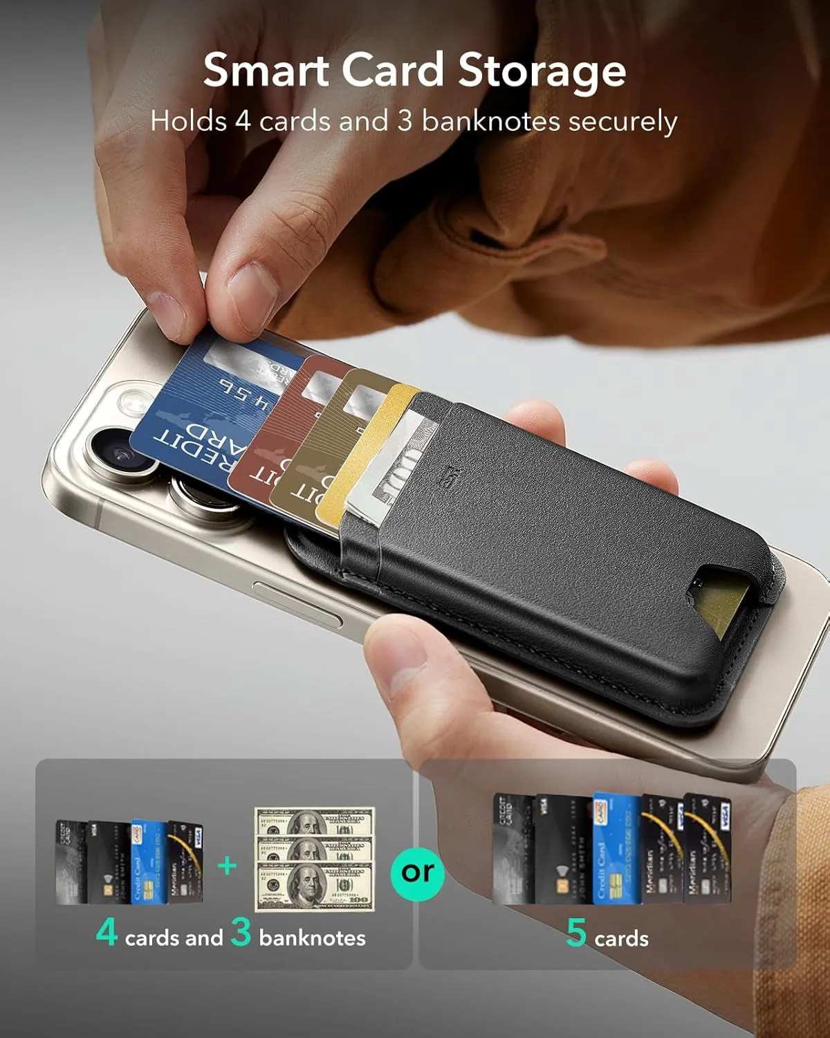 MagSafe Wallet, 5-Card Holder, iPhone Wallet with 3,200 g Magnetic Strength