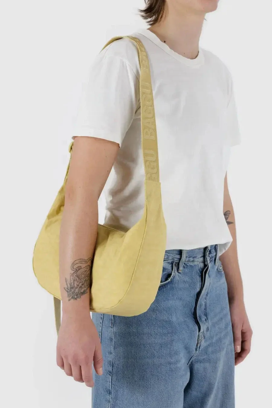 Medium Nylon Crescent Bag in Butter