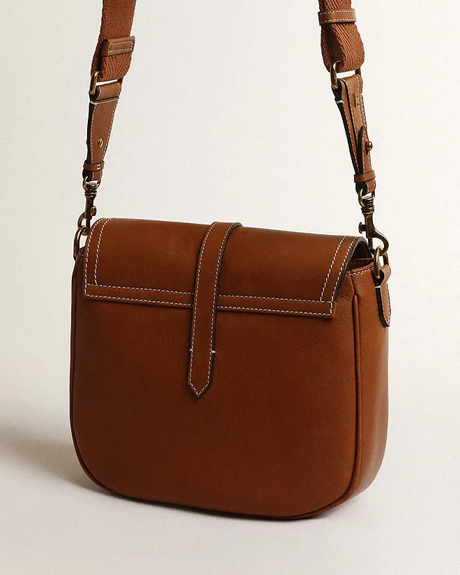 medium sally bag in smooth calfskin leather - nougat