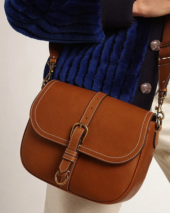medium sally bag in smooth calfskin leather - nougat