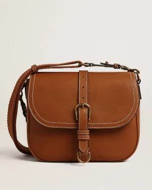 medium sally bag in smooth calfskin leather - nougat