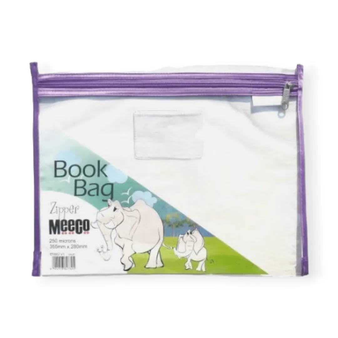 Meeco A4 Book Bag Clear Pvc With Zip Violet