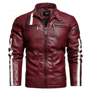 Men's leather embroidered slim-fit biker jacket