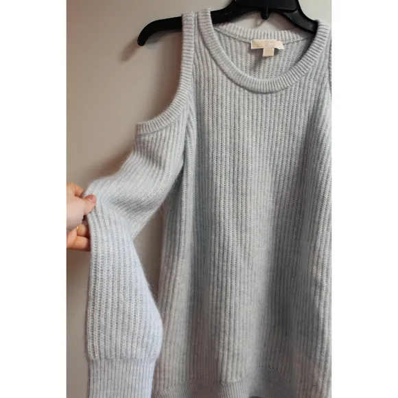 Michael Kors Open Shoulder Light Blue Sweater with Merino Wool Size S