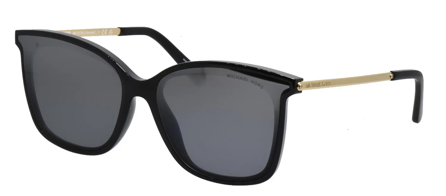 Michael Kors ZERMATT MK 2079U 333282 Square Plastic Black Sunglasses with Silver Mirror Lens