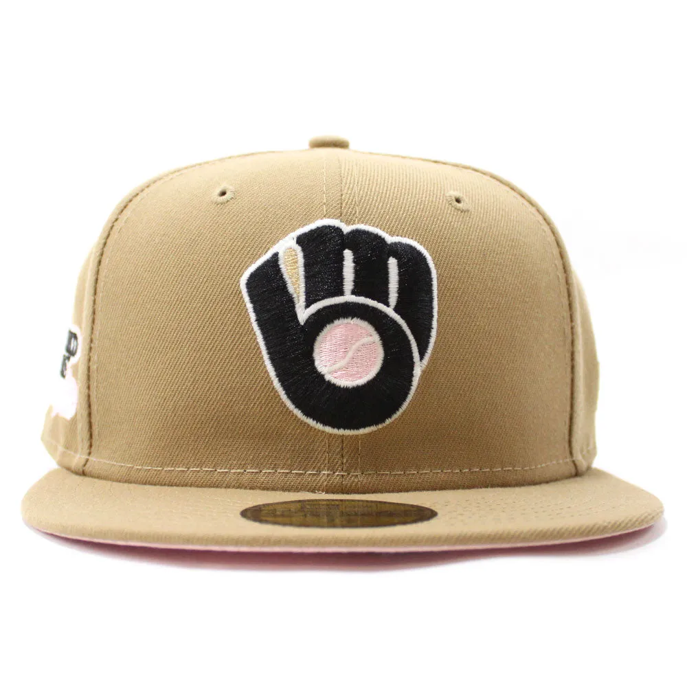 Milwaukee Brewers 1982 World Series New Era 59Fifty Fitted Hat (Glow in the Dark Khaki Pink Under Brim)