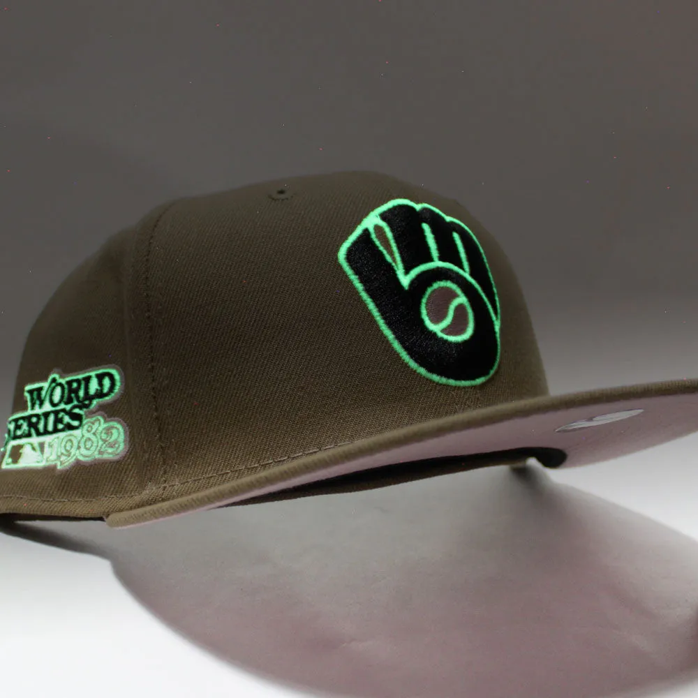 Milwaukee Brewers 1982 World Series New Era 59Fifty Fitted Hat (Glow in the Dark Khaki Pink Under Brim)