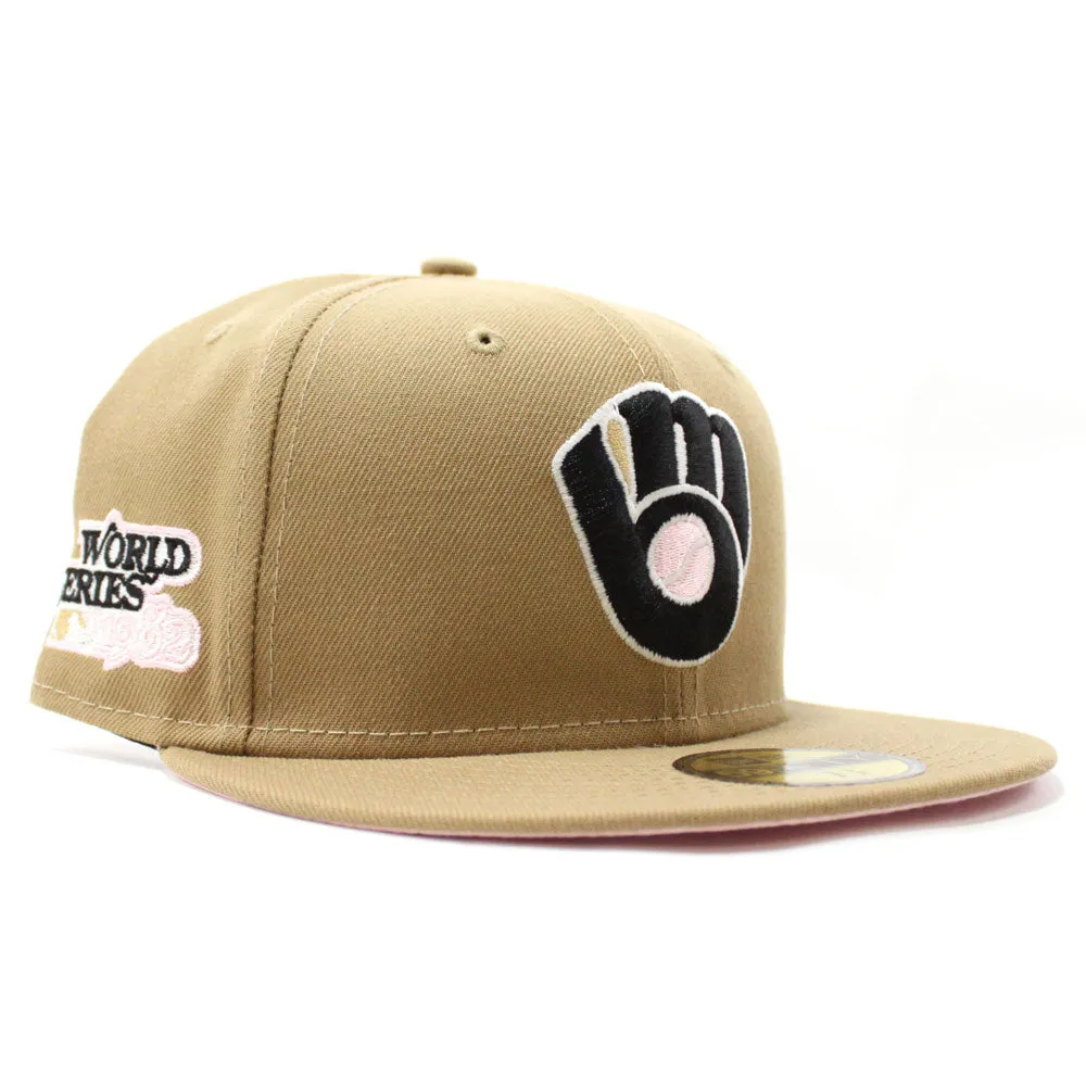 Milwaukee Brewers 1982 World Series New Era 59Fifty Fitted Hat (Glow in the Dark Khaki Pink Under Brim)