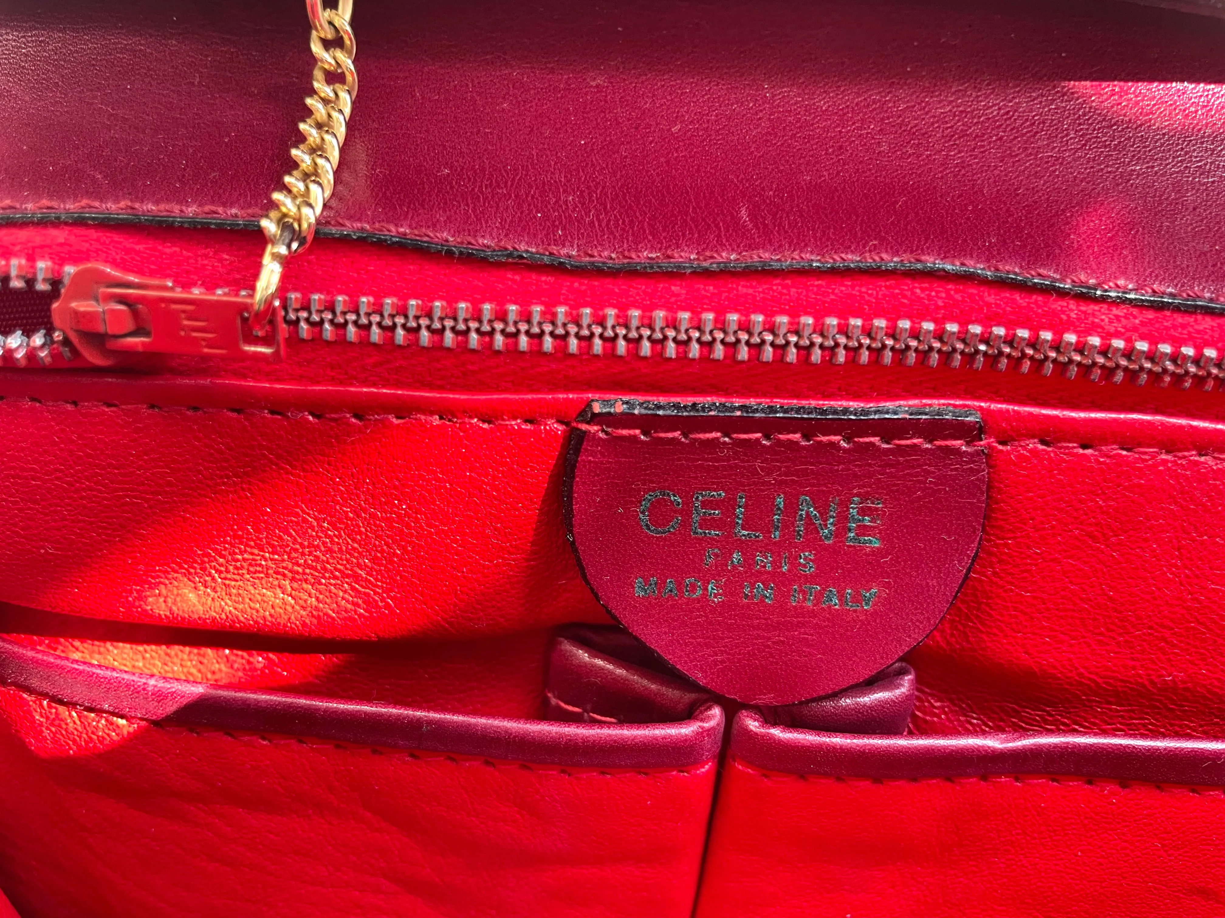 MINT. Vintage Celine wine red leather shoulder bag, clutch purse with wine and golden logo. Perfect elegance for your daily use. 050215ya1