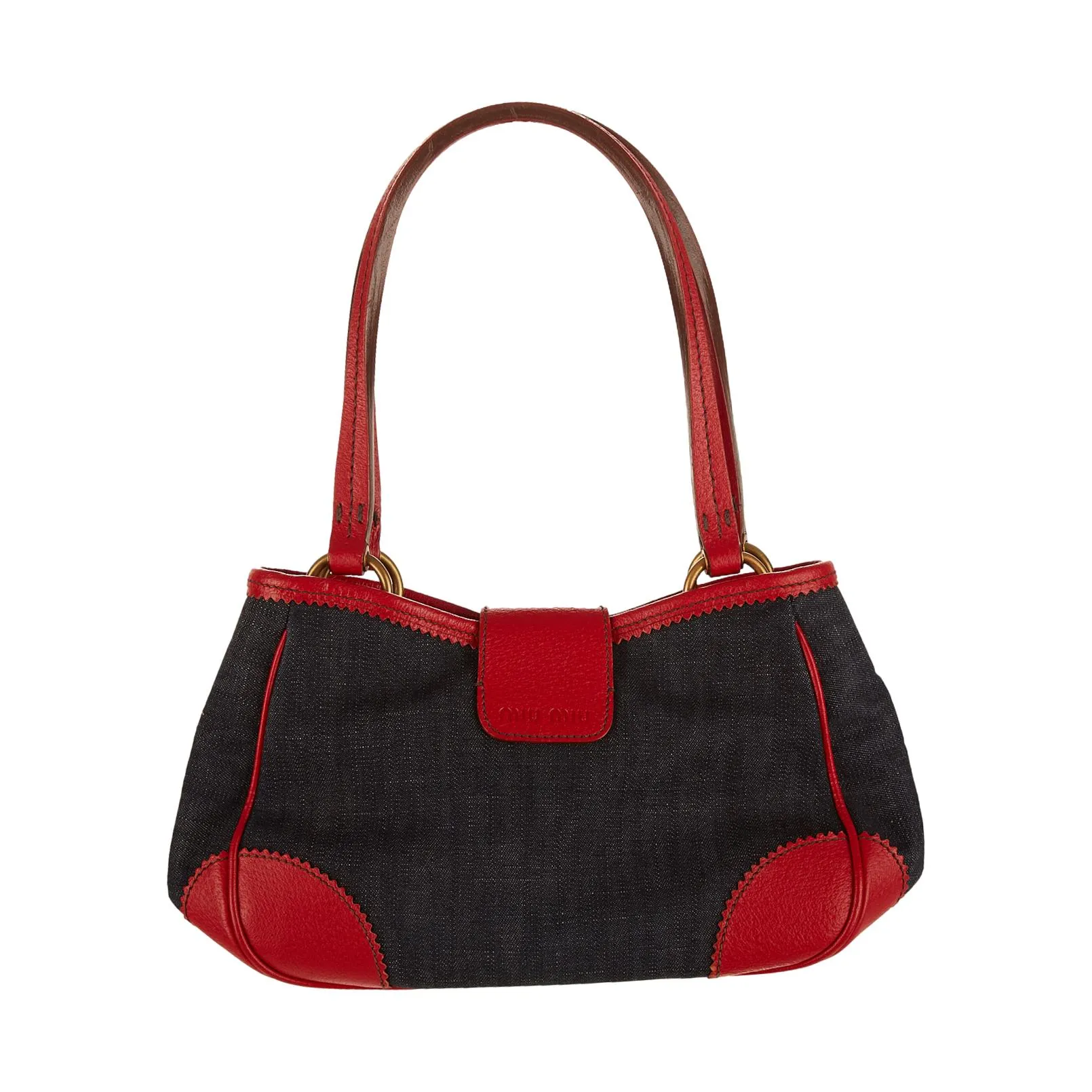 Miu Miu Denim Red Logo Shoulder Bag