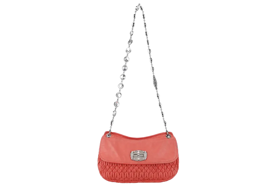 MIU MIU TURN LOCK CRYSTAL CROSSBODY BAG MEDIUM PINK LEATHER SILVER HARDWARE NO DUST COVER