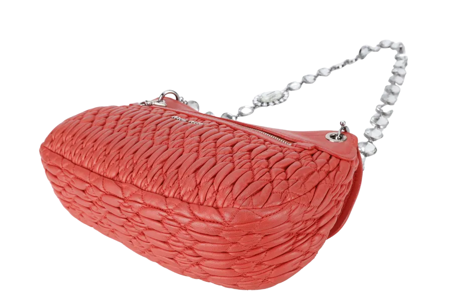MIU MIU TURN LOCK CRYSTAL CROSSBODY BAG MEDIUM PINK LEATHER SILVER HARDWARE NO DUST COVER
