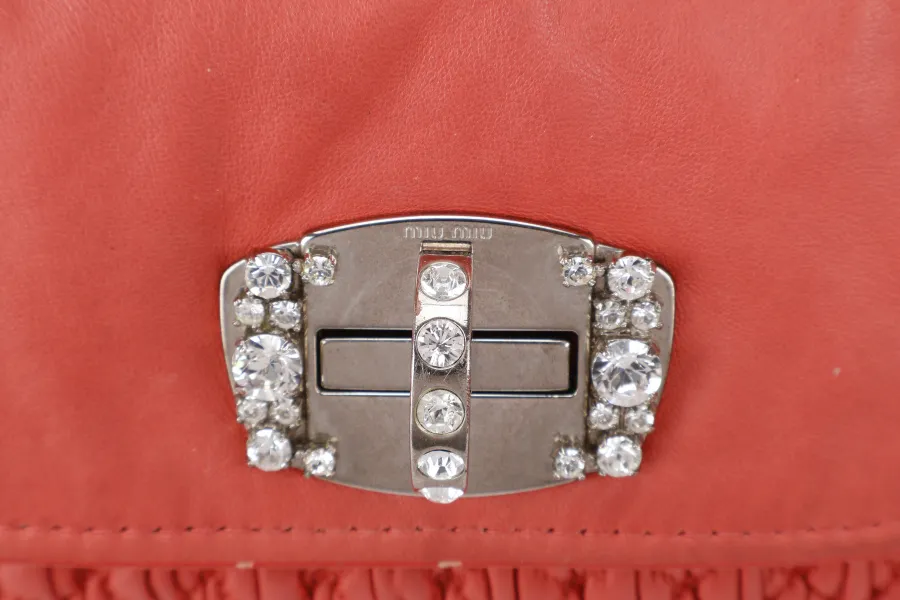 MIU MIU TURN LOCK CRYSTAL CROSSBODY BAG MEDIUM PINK LEATHER SILVER HARDWARE NO DUST COVER