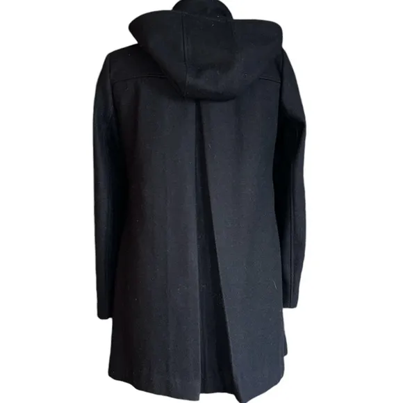 MOMO Maternity Black Wool Hooded Lined Duffle Coat Size Small Classic Preppy