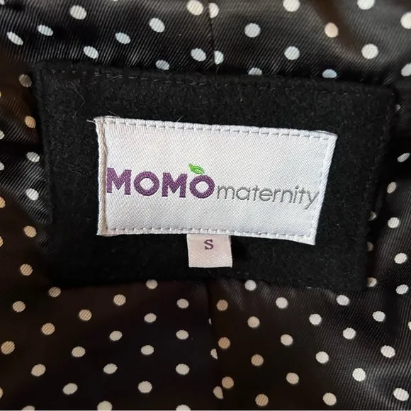 MOMO Maternity Black Wool Hooded Lined Duffle Coat Size Small Classic Preppy