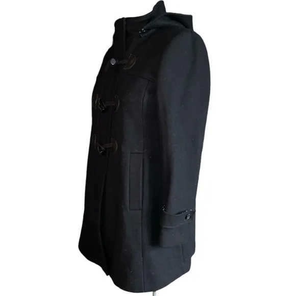 MOMO Maternity Black Wool Hooded Lined Duffle Coat Size Small Classic Preppy