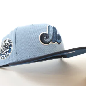 Montreal Expos 35th Anniversary New Era Fitted 59Fifty Hat (GITD BIRDSEYE BLUE NAVY SEASHORE BLUE Under Brim)