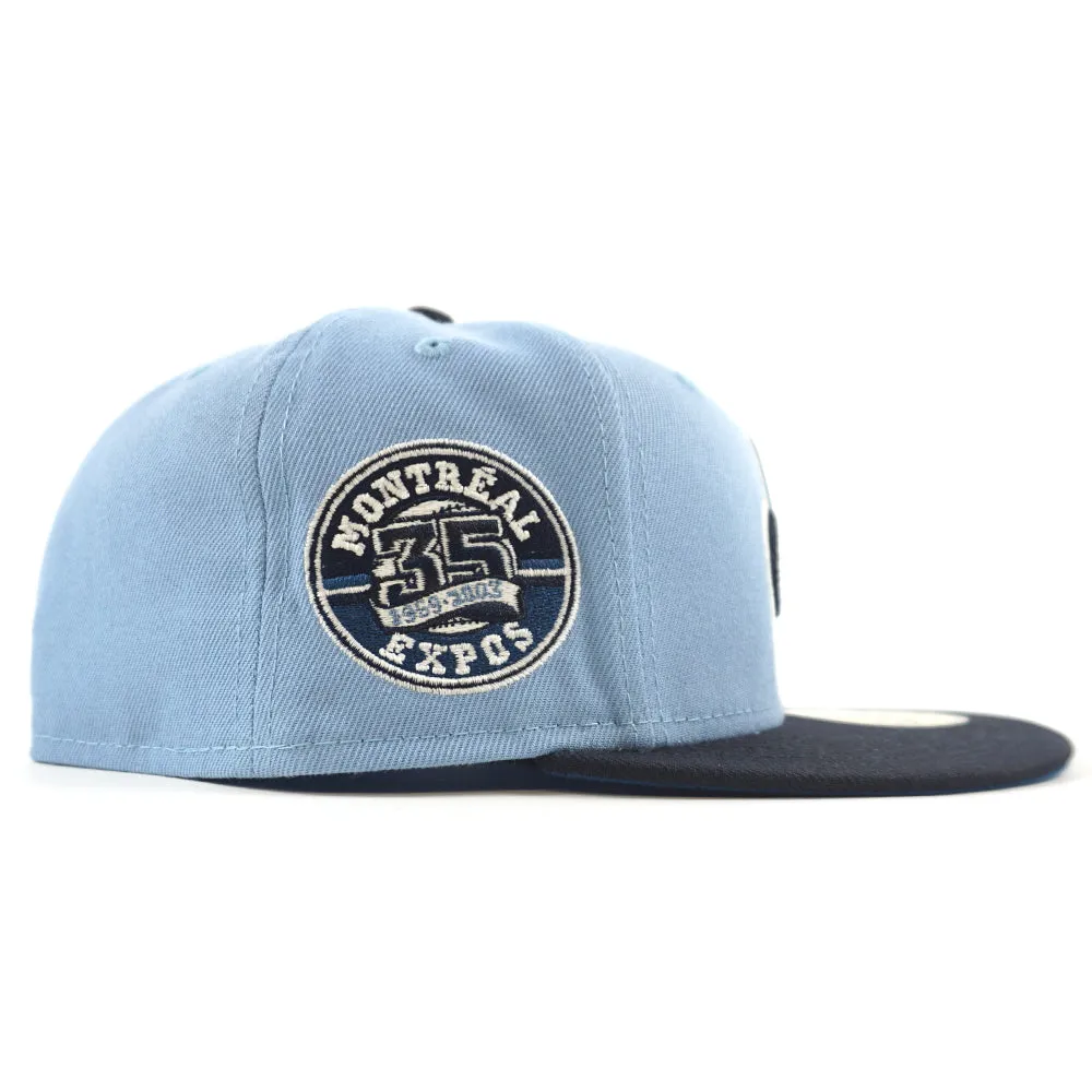 Montreal Expos 35th Anniversary New Era Fitted 59Fifty Hat (GITD BIRDSEYE BLUE NAVY SEASHORE BLUE Under Brim)