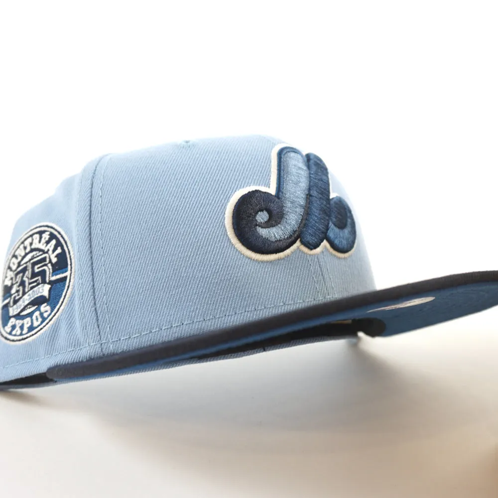 Montreal Expos 35th Anniversary New Era Fitted 59Fifty Hat (GITD BIRDSEYE BLUE NAVY SEASHORE BLUE Under Brim)