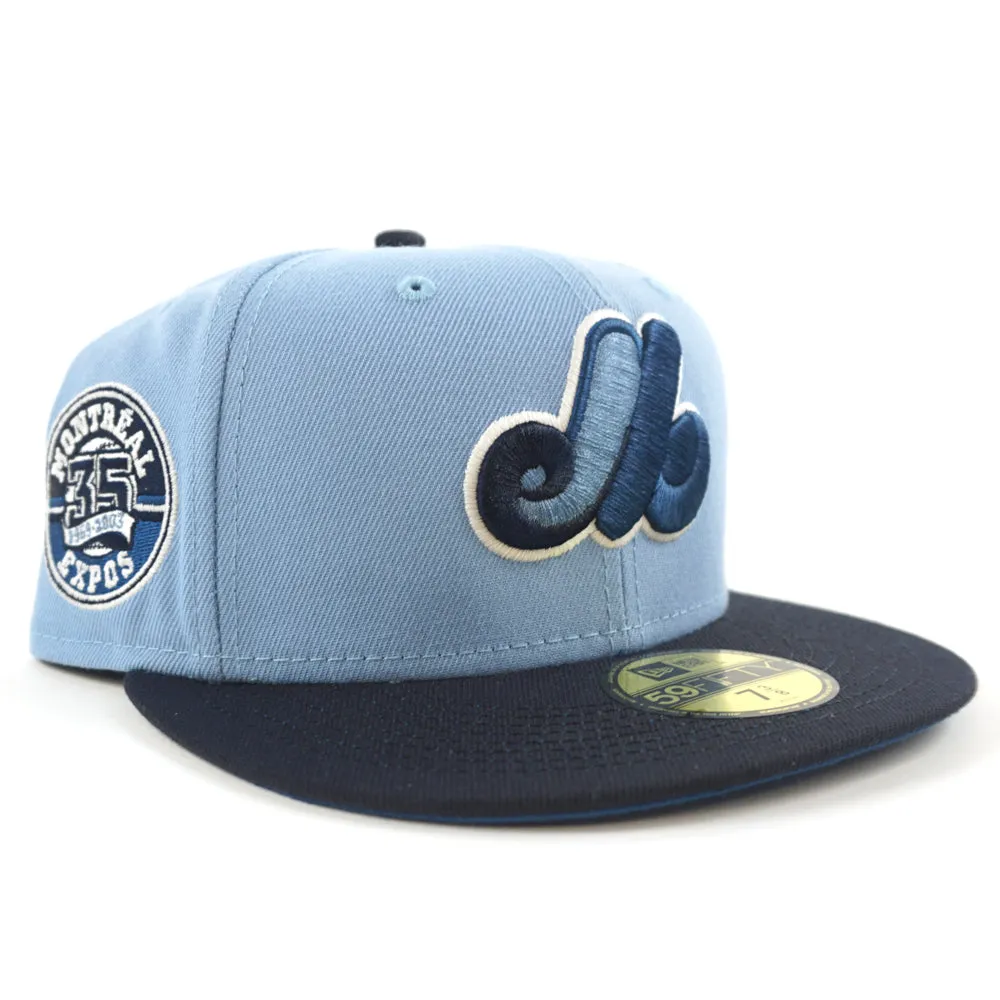 Montreal Expos 35th Anniversary New Era Fitted 59Fifty Hat (GITD BIRDSEYE BLUE NAVY SEASHORE BLUE Under Brim)