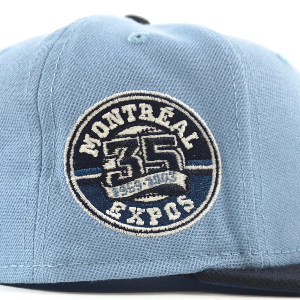 Montreal Expos 35th Anniversary New Era Fitted 59Fifty Hat (GITD BIRDSEYE BLUE NAVY SEASHORE BLUE Under Brim)