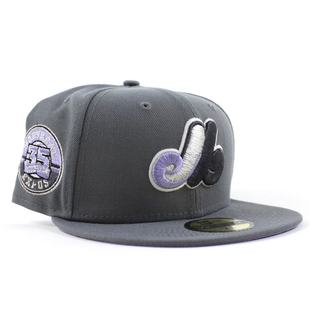 Montreal Expos 35th Anniversary New Era Fitted 59Fifty Hat (GITD Storm Gray Lavender Under Brim)
