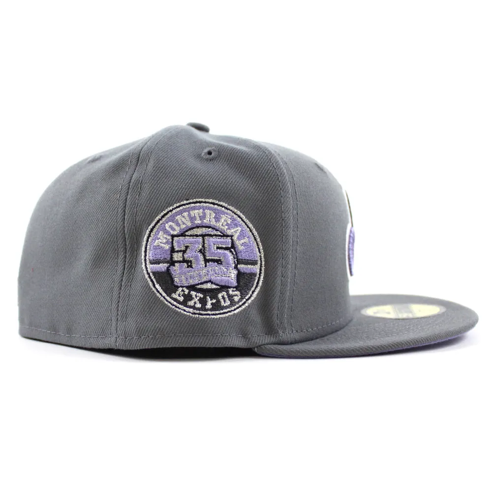 Montreal Expos 35th Anniversary New Era Fitted 59Fifty Hat (GITD Storm Gray Lavender Under Brim)