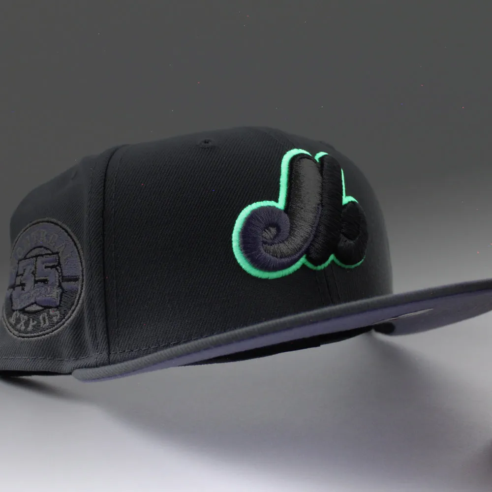 Montreal Expos 35th Anniversary New Era Fitted 59Fifty Hat (GITD Storm Gray Lavender Under Brim)