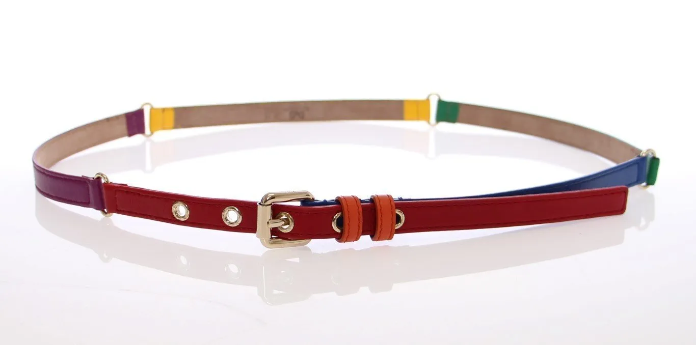 Multicolor leather logo belt