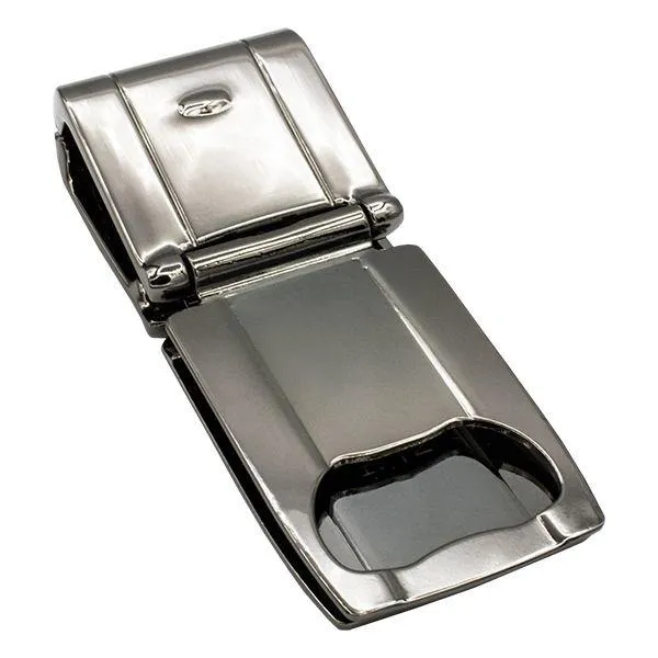 Munich Polished Gunmetal Black MoneyClamp® with Black Crocodile Wallet