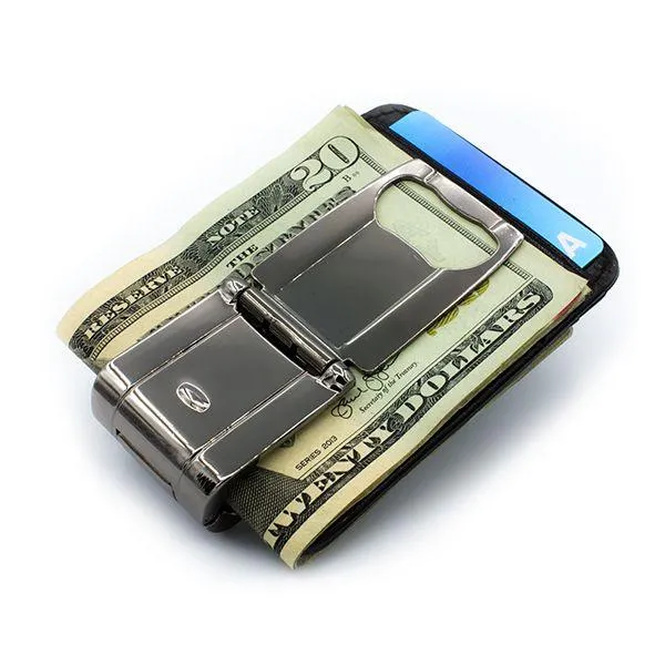 Munich Polished Gunmetal Black MoneyClamp® with Black Crocodile Wallet