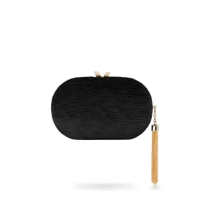 NATALIE PLEATED OVAL CLUTCH - BLACK