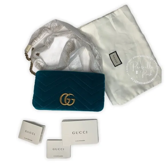 NEW GUCCI Marmont GG Velvet Mini Bag Teal