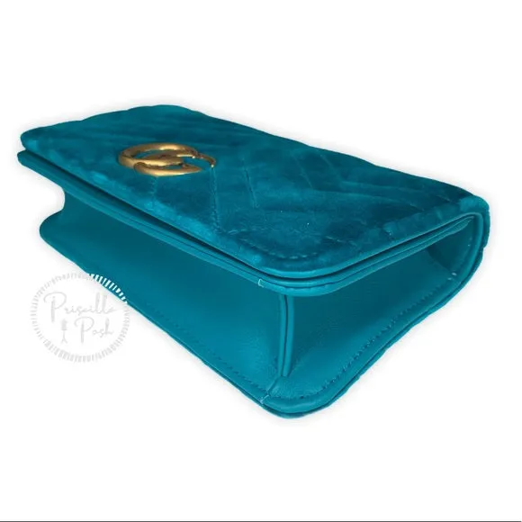 NEW GUCCI Marmont GG Velvet Mini Bag Teal