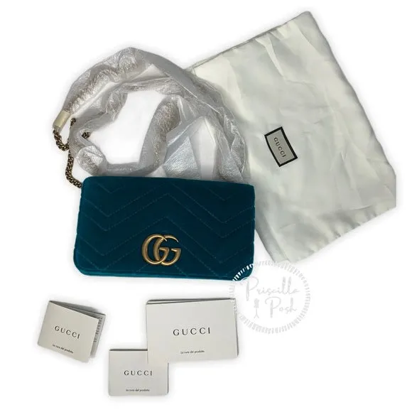 NEW GUCCI Marmont GG Velvet Mini Bag Teal